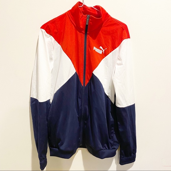 red white and blue puma windbreaker